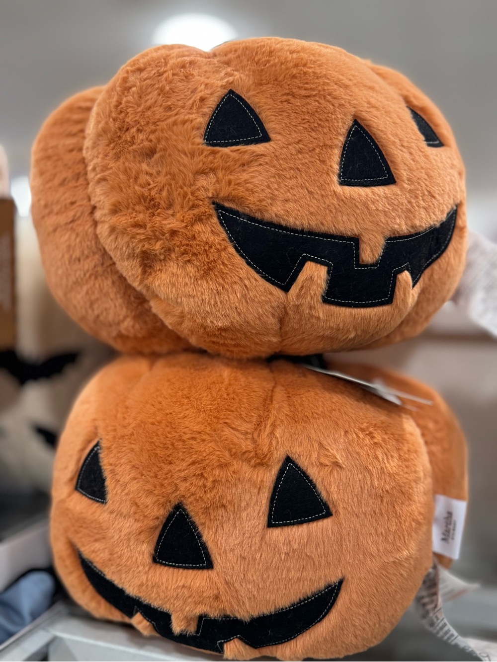 2 martha stewart faux fur Jack-O'-Lantern Pumpkin Pillows - Orange
